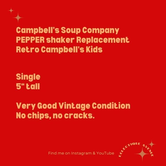 Campbell’s Soup Company PEPPER shaker Replacement Retro Campbell's Kids - Picture 11 of 11